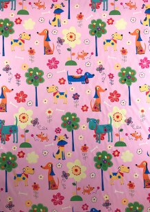 Chatham Glyn - Blackout Curtain Fabric Dogs Pink