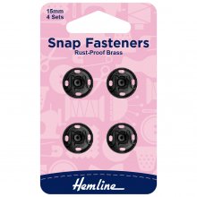 Snap Fasteners: Sew-on: Black: 15mm: Pack of 4