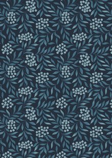 Lewis & Irene - Brensham Floral leaves on dark blue - A751.3