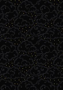 Lewis & Irene - Celestial Celestial clouds on black with gold metallic - A758.3