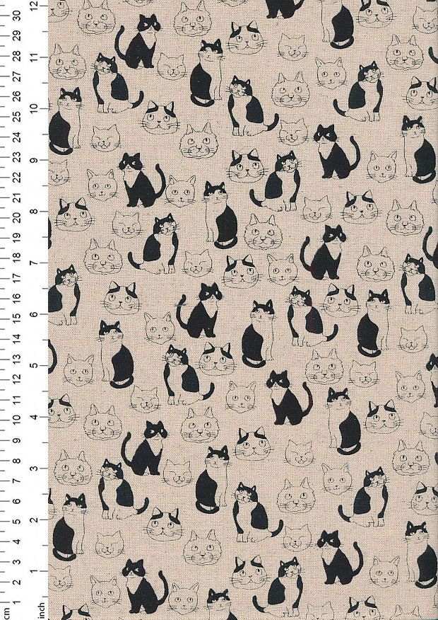 Cosmo Textiles Japanese Linen/Cotton Blend - Cats Col 4 62810