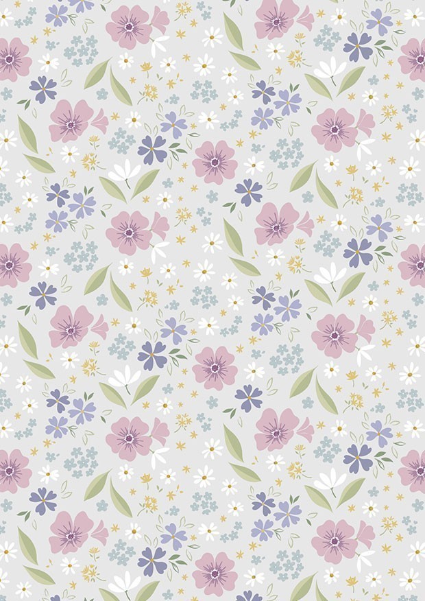 Cassandra Connolly For Lewis & Irene - Floral Song Floral Art on pale grey - CC32.2
