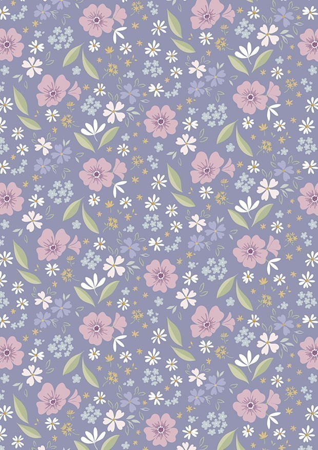 Cassandra Connolly For Lewis & Irene - Floral Song Floral Art on lavender blue - CC32.3