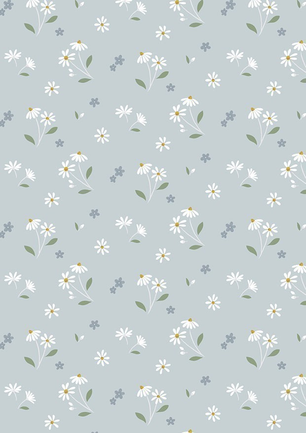 Cassandra Connolly For Lewis & Irene - Floral Song Daisies Dancing on duck egg blue - CC34.2