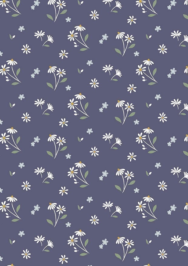 Cassandra Connolly For Lewis & Irene - Floral Song Daisies Dancing on navy blue - CC34.3