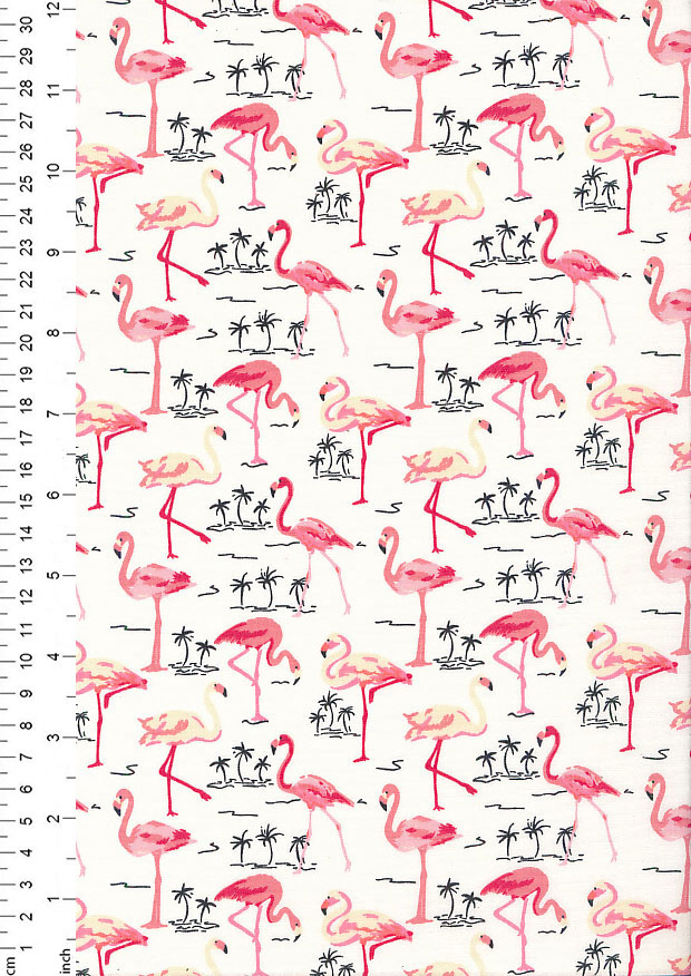 Rose & Hubble - Quality Cotton Print CP-0480 Ivory Flamingos