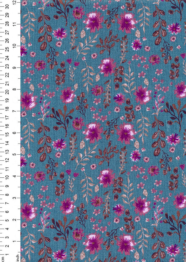Craft Cotton Co - Flora and Fauna Floral Teal