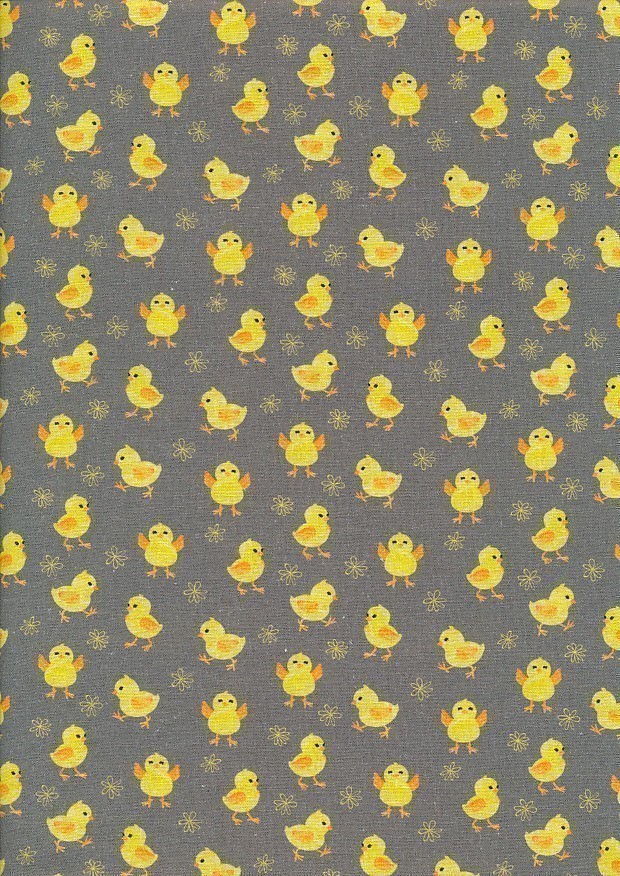 Fabric Freedom - Digital Print Chicks On Grey FF1003-7