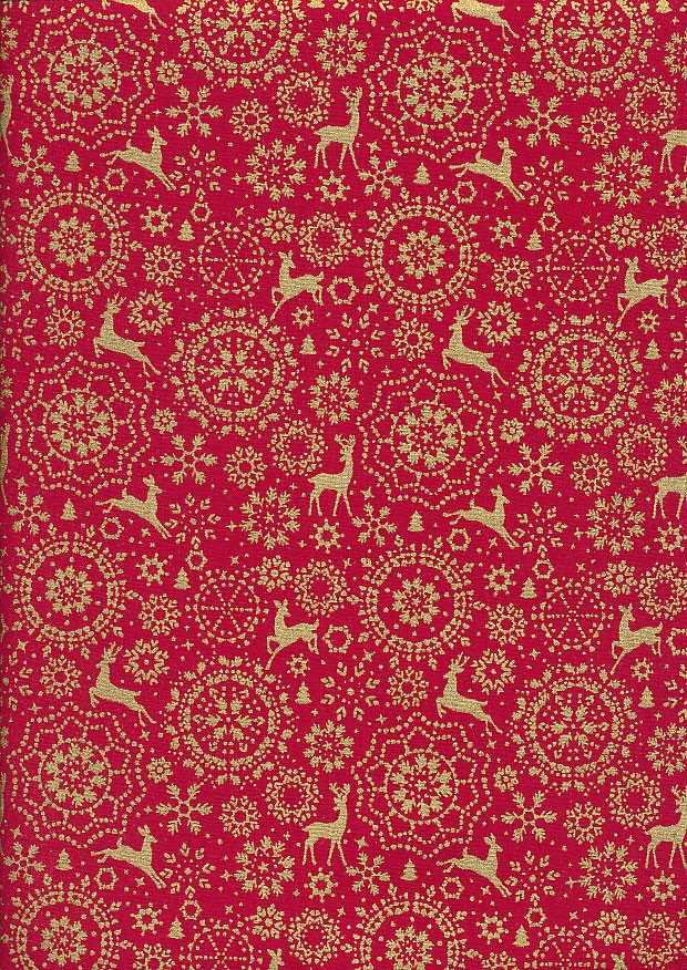 Fabric Freedom - Christmas Red & Gold Print 1005