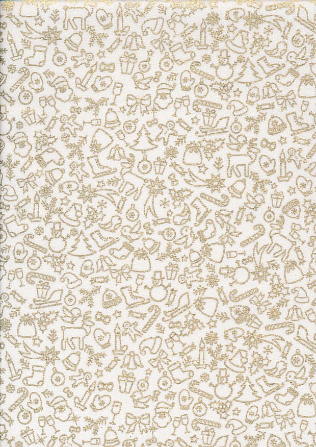 Fabric Freedom - Christmas Ivory & Gold Print 1002