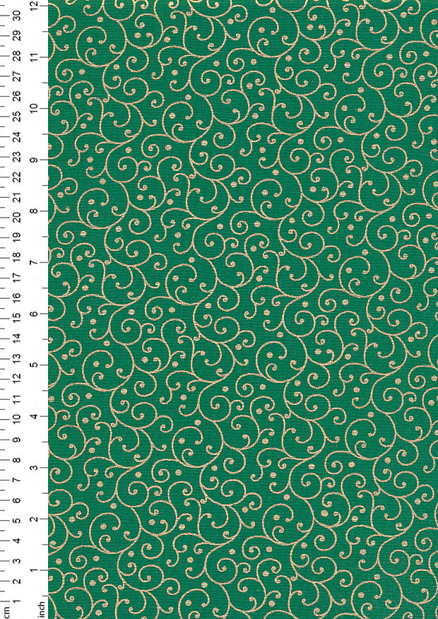 Fabric Freedom Christmas - Gold Scroll Green