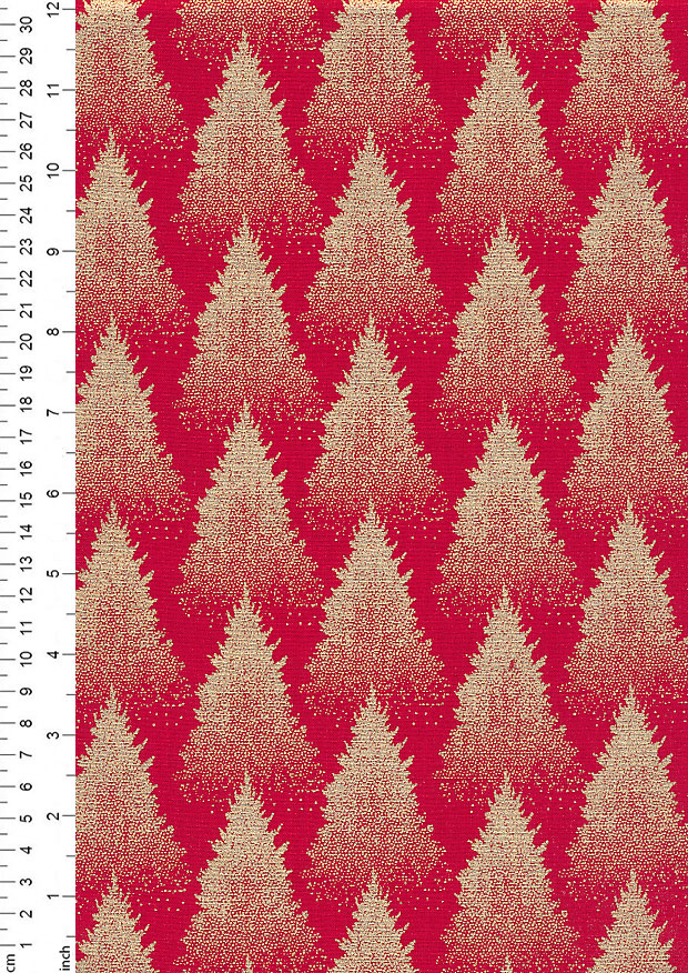 Fabric Freedom Christmas - Gold Forest Trees Red