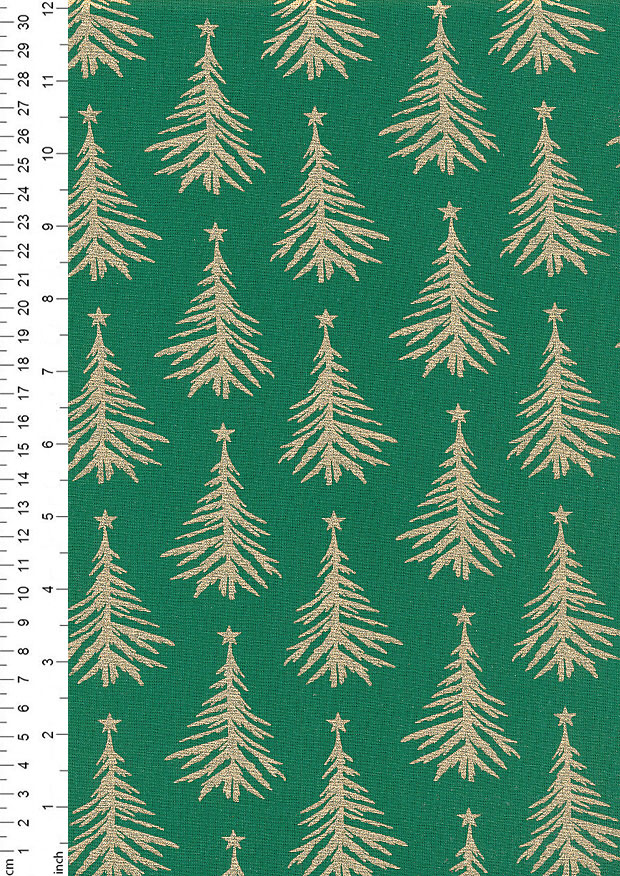 Fabric Freedom Christmas - Gold Fir Trees Green