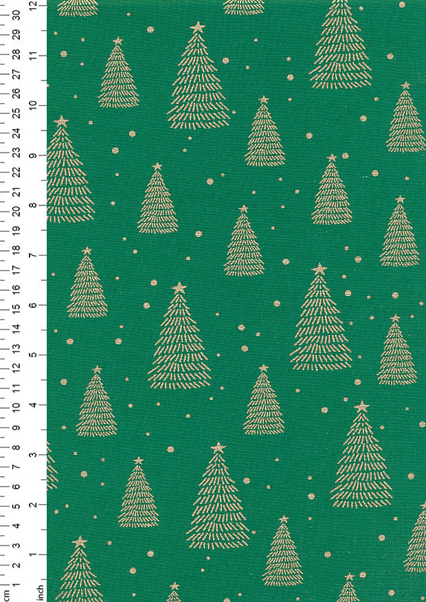 Fabric Freedom Christmas - Gold Pine Trees Green