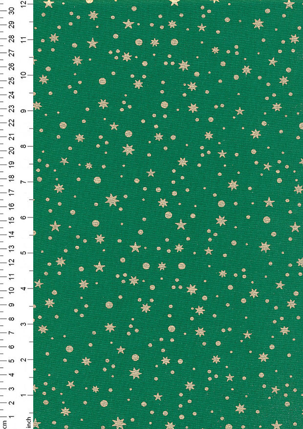 Fabric Freedom Christmas - Gold Stars and Spots Green