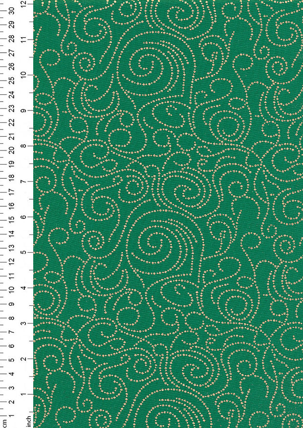 Fabric Freedom Christmas - Gold Swirls Green
