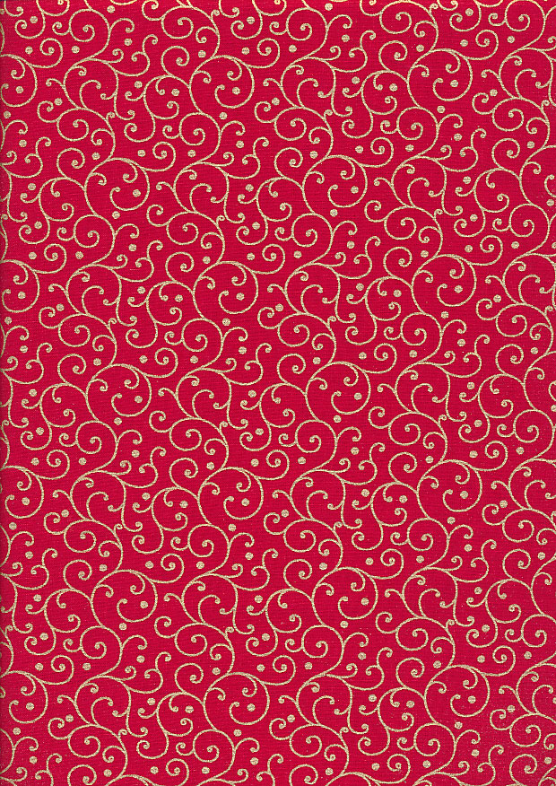 Fabric Freedom Christmas - Gold Scroll Red