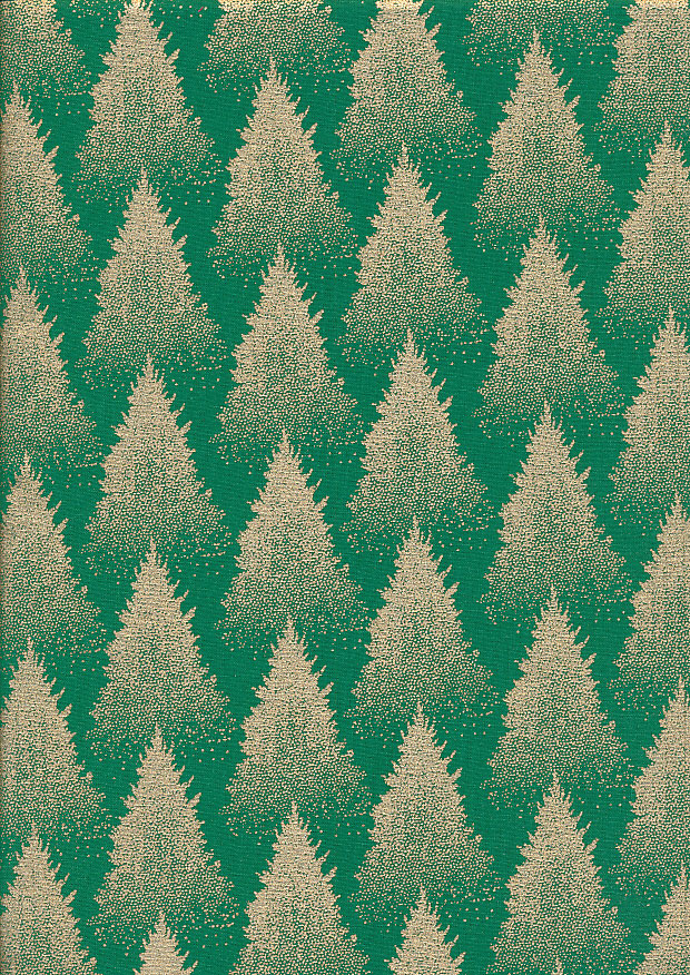 Fabric Freedom Christmas - Gold Forest Trees Green