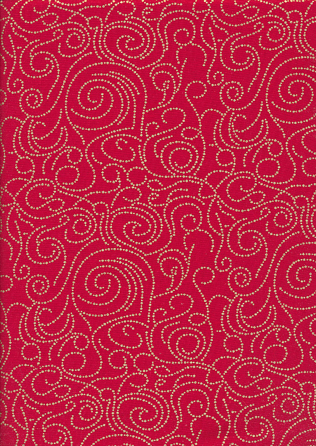 Fabric Freedom Christmas - Gold Swirls Red