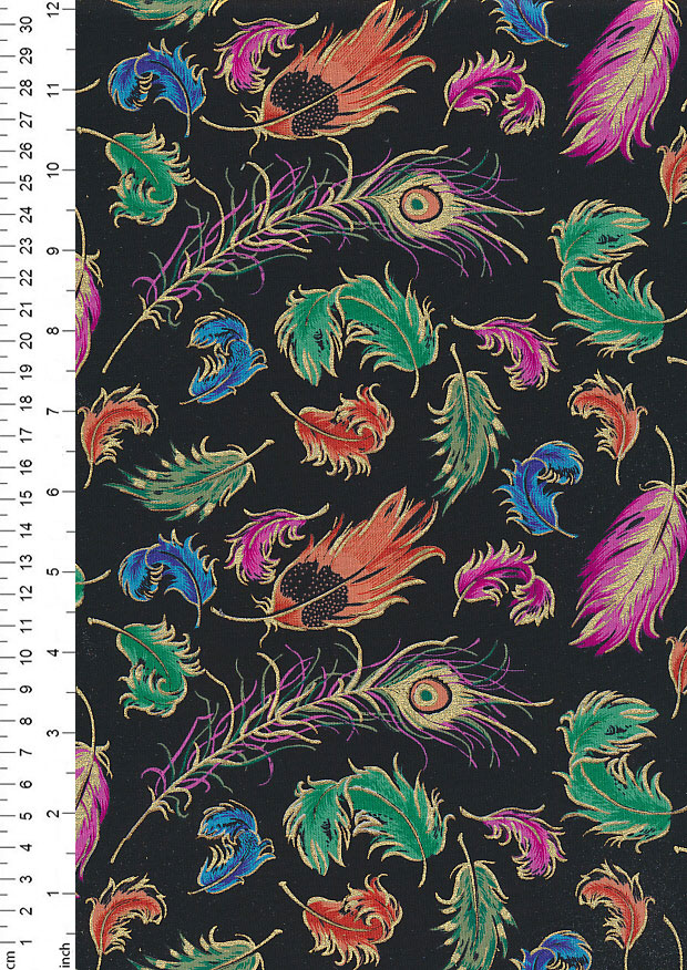 Fabric Freedom - Cotton Lawn Feathers on black