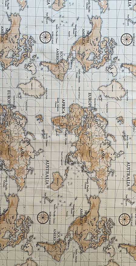 Furnishing Fabric - World Map Beige