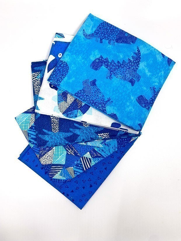 Fabric Editions - Blue Dinosaurs 5 x Fat 1/4 Pack