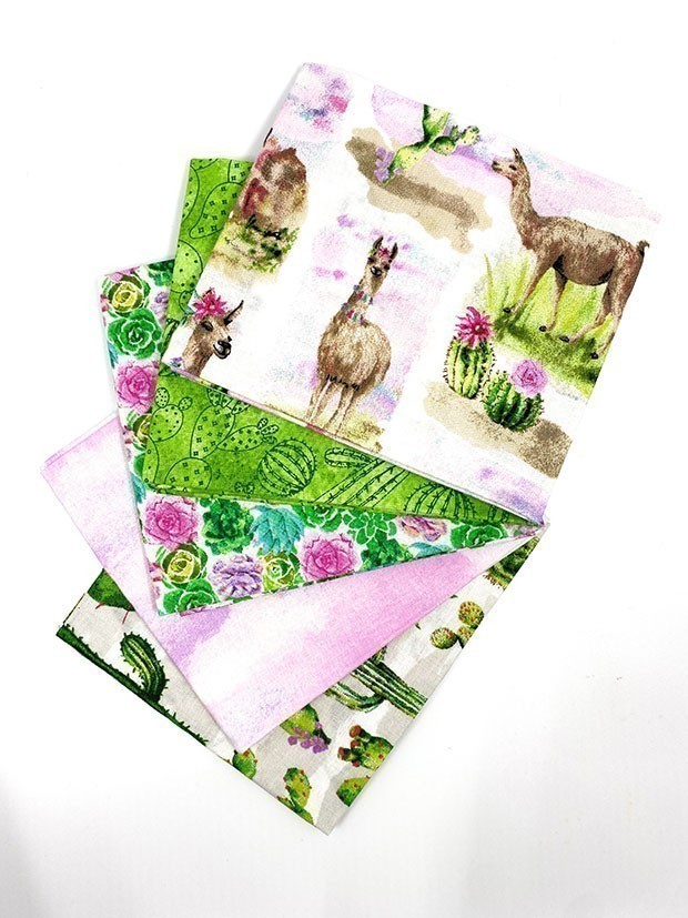 Fabric Editions - Llamas & Succulents5 x Fat 1/4 Pack