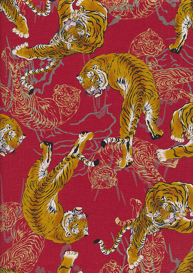 Pensativo Retirada Heredero Sevenberry Japanese Fabric - Kimono Print TORA Red 61790 Col 103