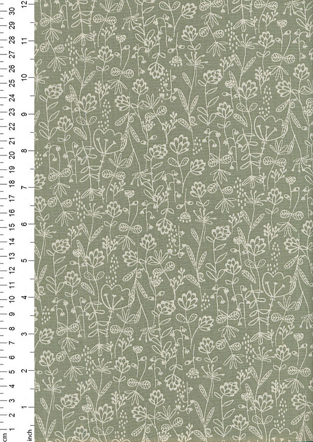 60" Wide Cotton Fabric - Rustica Green Ivory