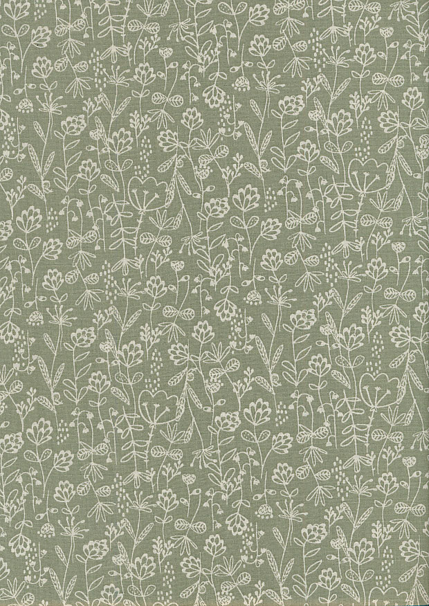 60" Wide Cotton Fabric - Rustica Green Ivory