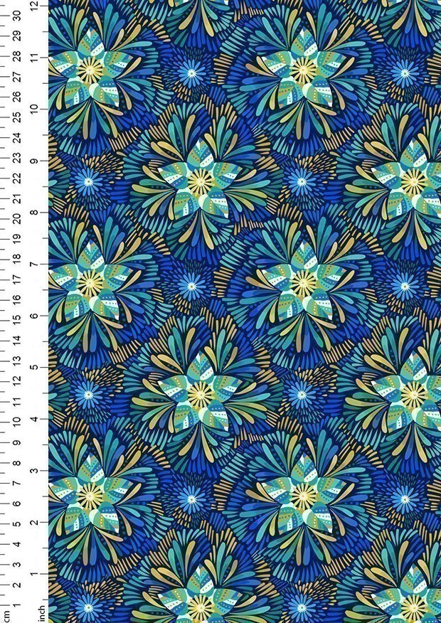 Lewis & Irene - Bahia Axé blue and green floral on dark blue - A810.3