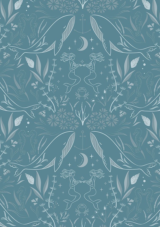 Cassandra Connolly For Lewis & Irene - Sound Of The Sea Enchanted Ocean - Light Aegean Blue - CC12.2