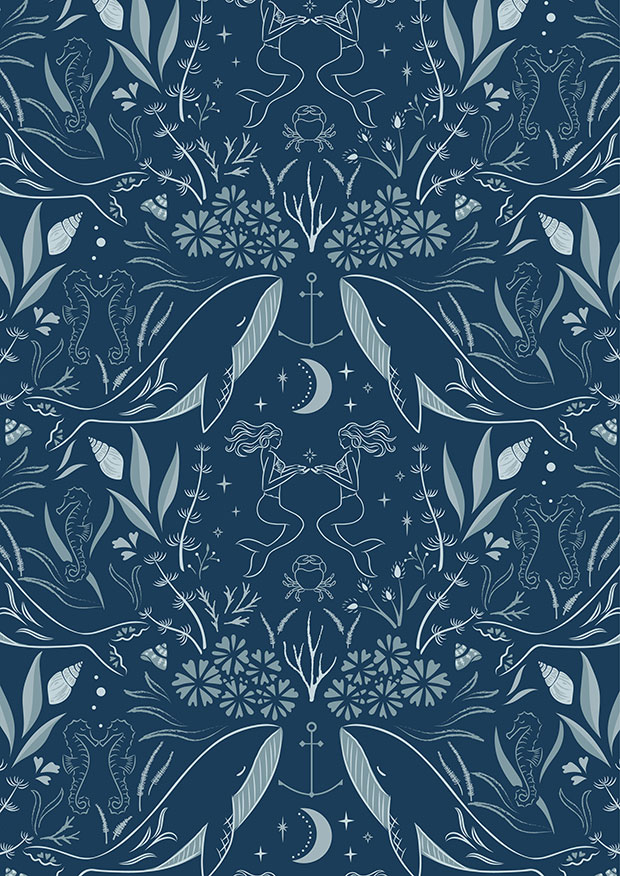 Cassandra Connolly For Lewis & Irene - Sound Of The Sea Enchanted Ocean - Midnight Blue - CC12.3