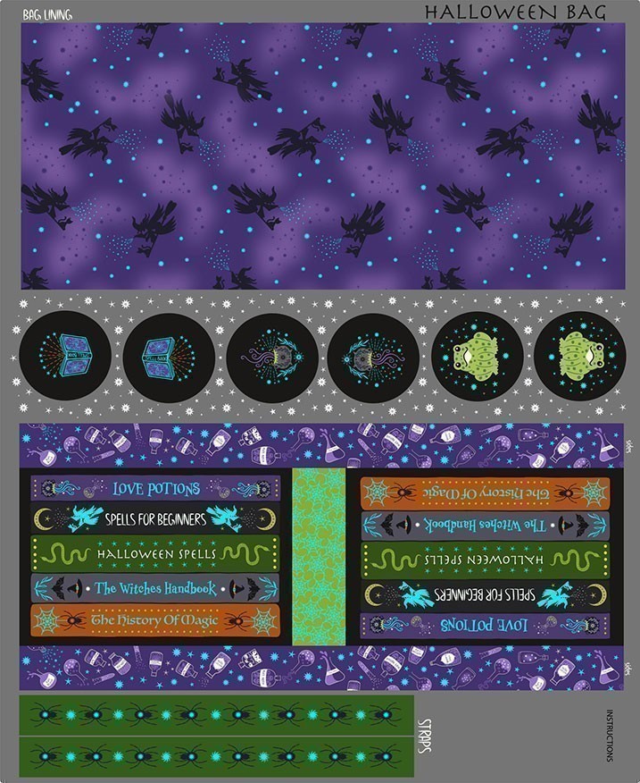 Lewis & Irene - Cast A Spell Cast a spell spooky book 1 yard panel (digital print with silver metallic) - A724