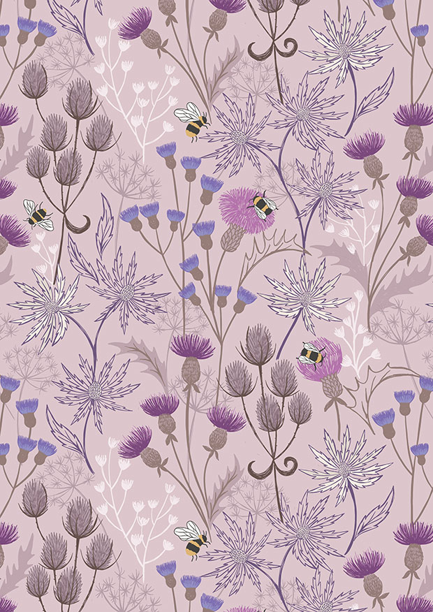 Lewis & Irene - Celtic Dreams A607.2 - Bee & thistles on pale lavender