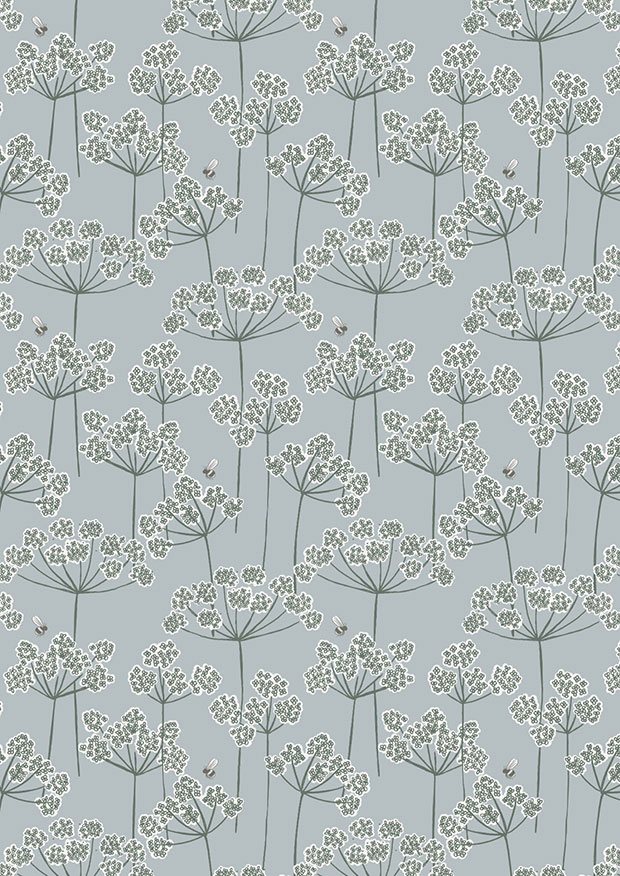 Lewis & Irene - Country Life Reloved A95.1 - Cow parsley & bee on grey