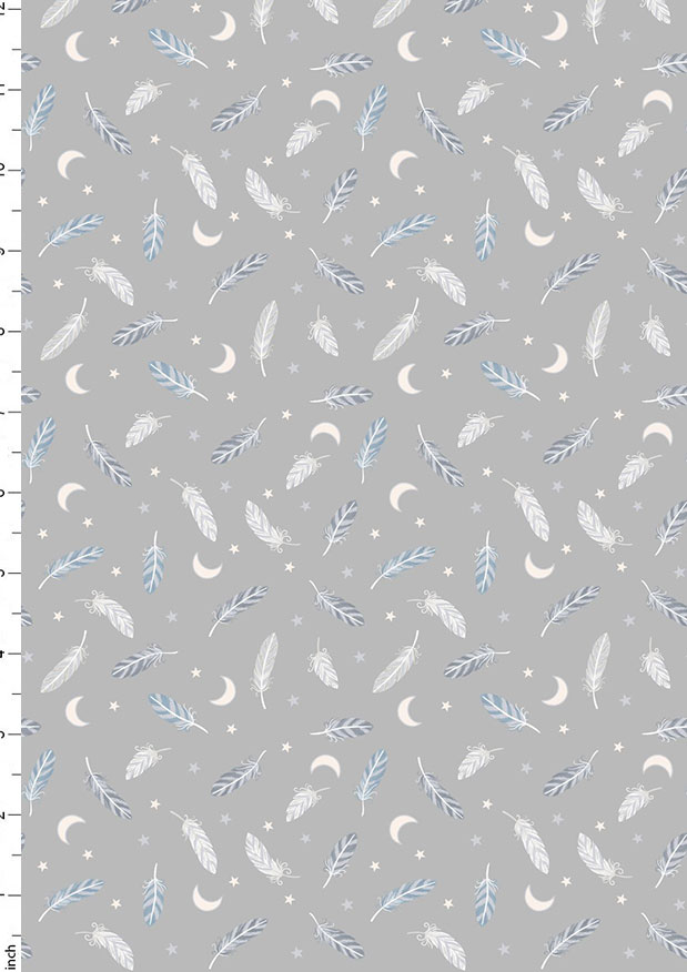 Lewis & Irene - Enchanted A545.2 - Feathers & stars on grey with silver metallic