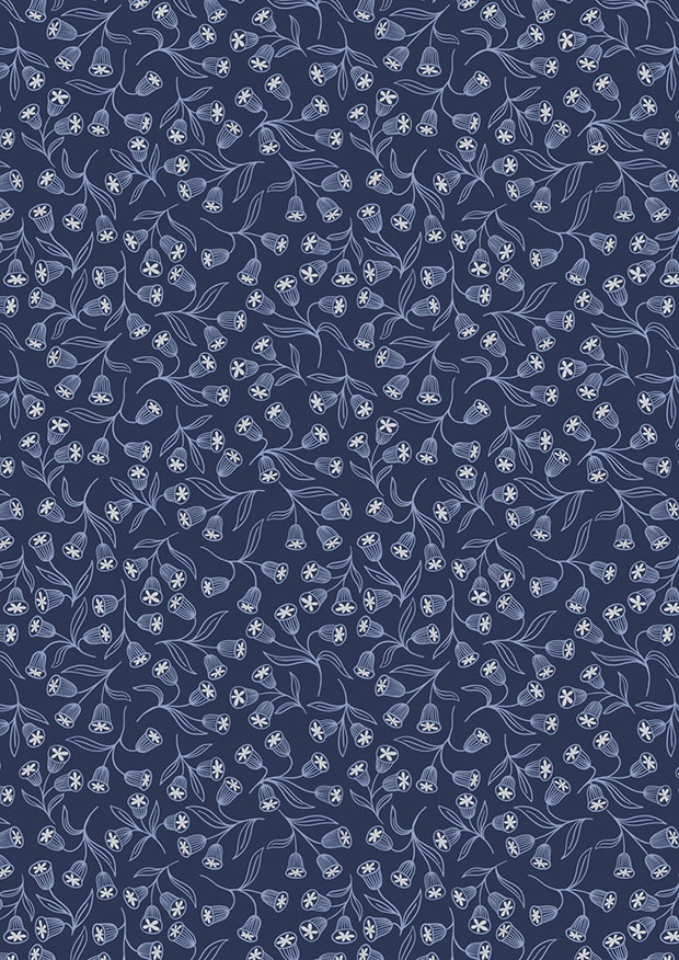 Lewis & Irene - Enchanted A544.2 Enchanted flowers on dark blue with silver metallic