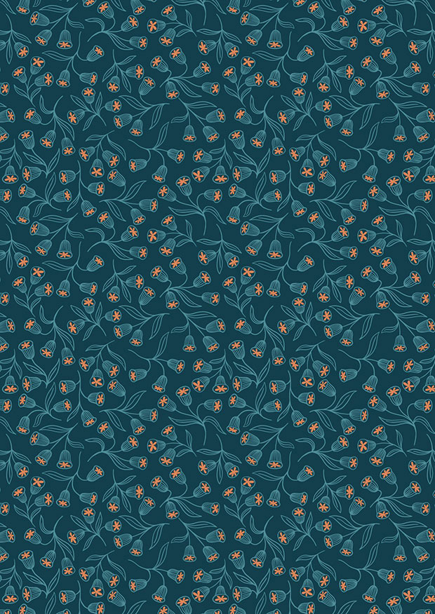 Lewis & Irene - Enchanted A544.3 Enchanted flowers on dark teal with copper metallic-01
