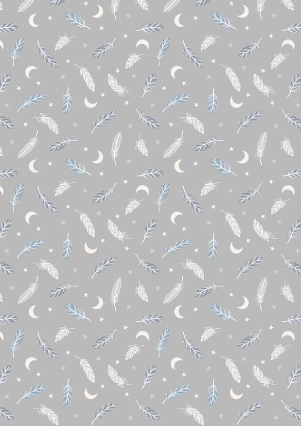 Lewis & Irene - Enchanted A545.2 - Feathers & stars on grey with silver metallic