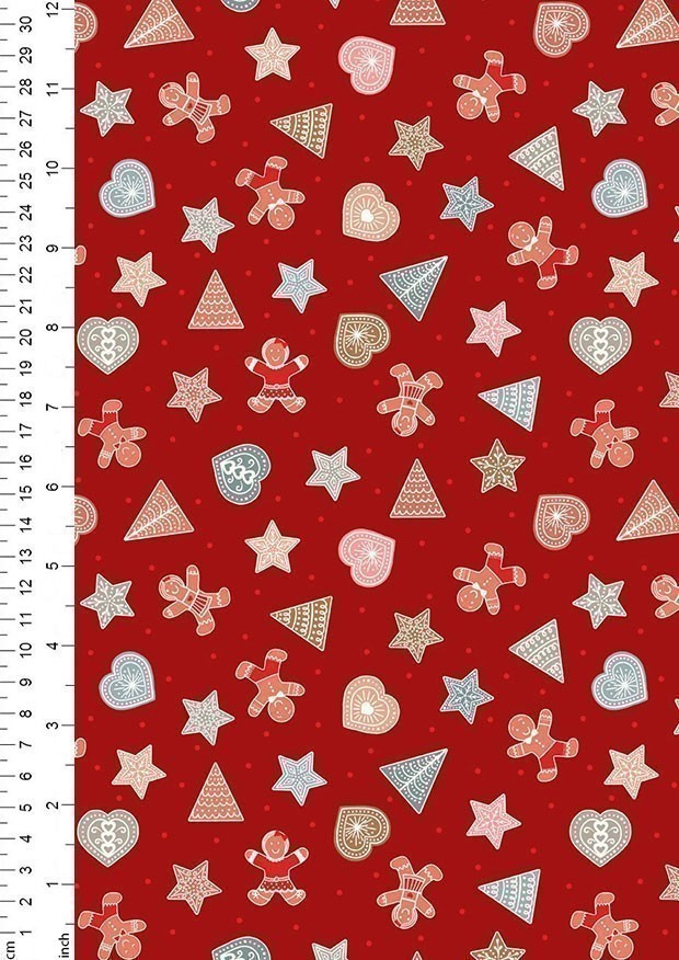 Lewis & Irene - Gingerbread Season C88.2 - Gingerbread shapes on red