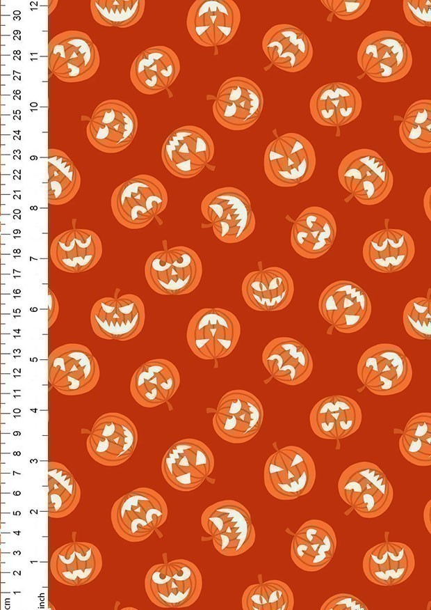 Lewis & Irene - Haunted House A601.1 - Glow in the dark pumpkin faces on orange