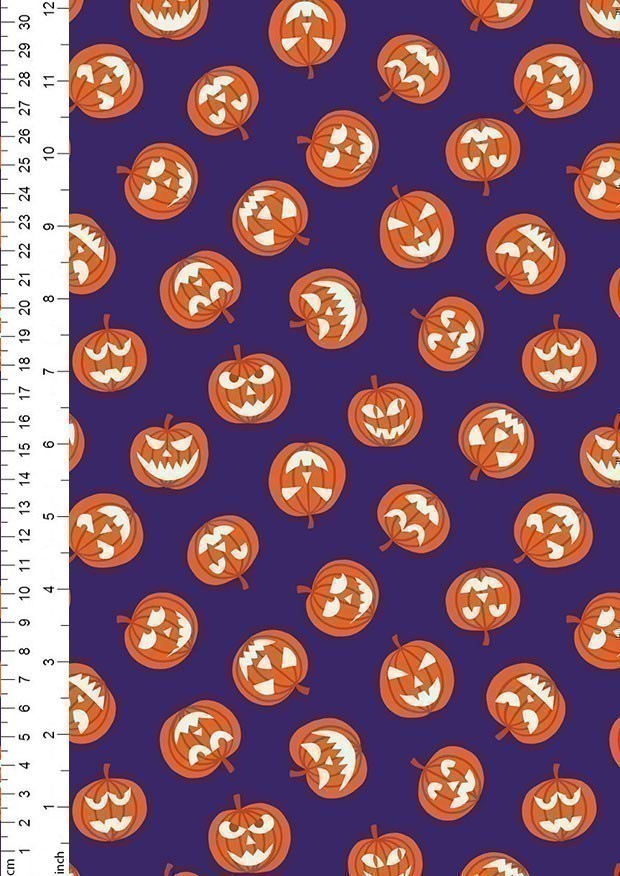 Lewis & Irene - Haunted House A601.2 - Glow in the dark pumpkin faces on purple