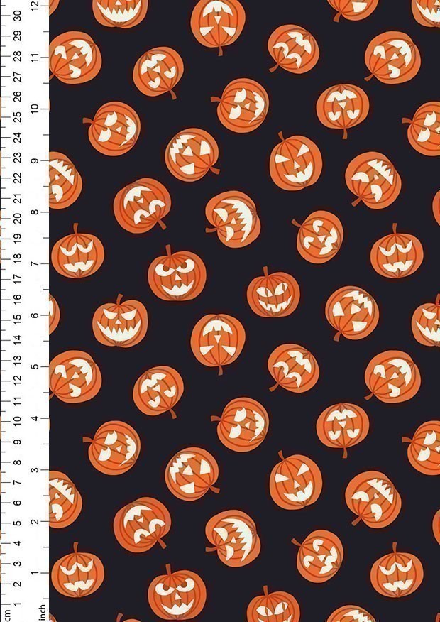 Lewis & Irene - Haunted House A601.3 - Glow in the dark pumpkin faces on black