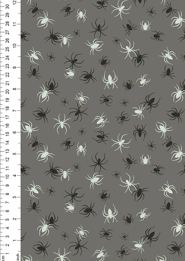 Lewis & Irene - Haunted House A602.1 - Glow in the dark spiders on grey