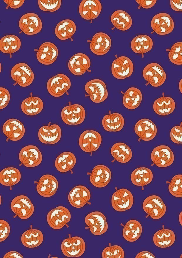 Lewis & Irene - Haunted House A601.2 - Glow in the dark pumpkin faces on purple