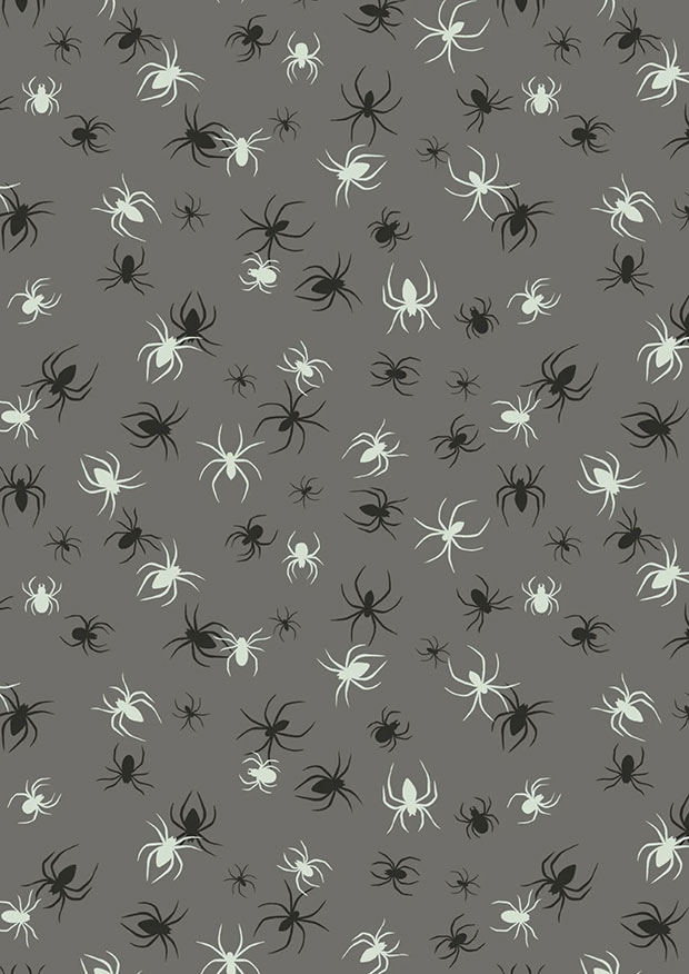 Lewis & Irene - Haunted House A602.1 - Glow in the dark spiders on grey