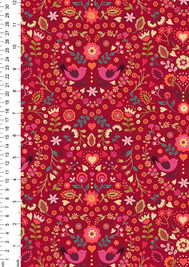 Lewis & Irene - Little Matryoshka A570.2 - Little bird floral heart on red