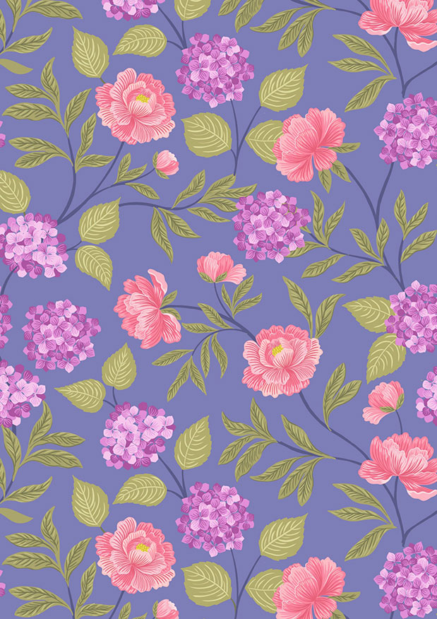 Lewis & Irene - Love Blooms A521.3 peony & hydrangea on floral blue