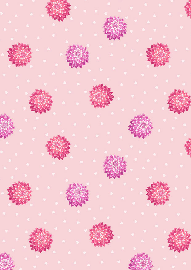 Lewis & Irene - Love Blooms A524.1 dahlia & hearts on pale pink